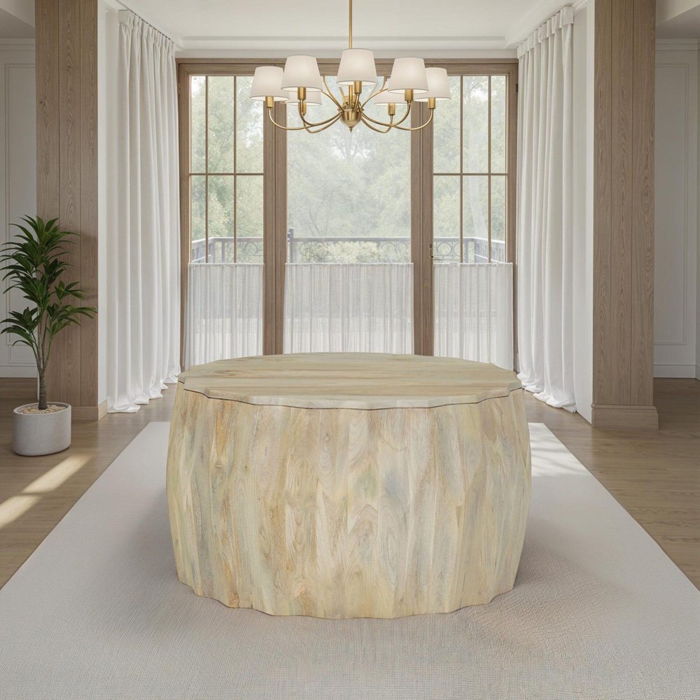 30" Natural Solid Wood Round Drum Coffee Table HomeRoots