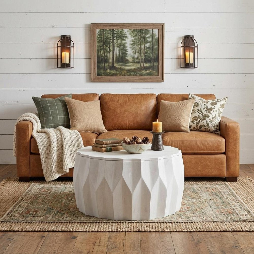 30" White Solid Wood Round Distressed Drum Coffee Table HomeRoots