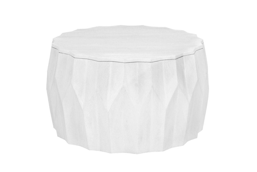 30" White Solid Wood Round Distressed Drum Coffee Table HomeRoots