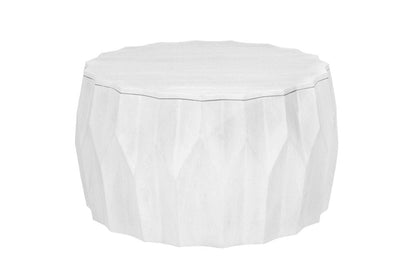 30" White Solid Wood Round Distressed Drum Coffee Table HomeRoots