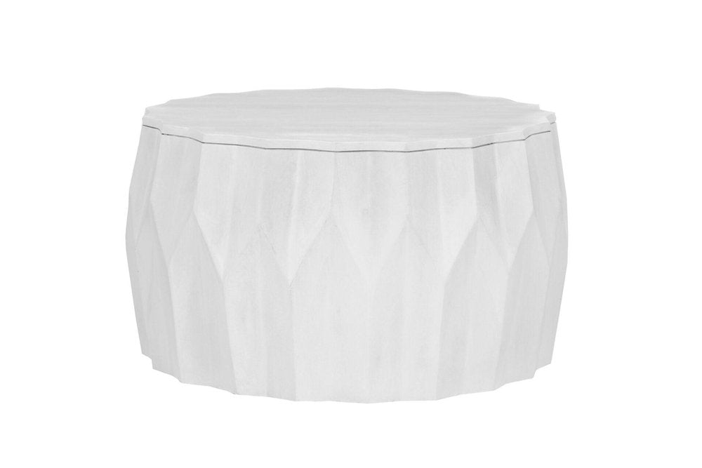 30" White Solid Wood Round Distressed Drum Coffee Table — view 2