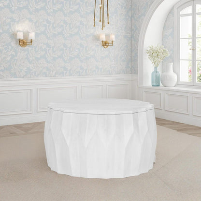 30" White Solid Wood Round Distressed Drum Coffee Table HomeRoots