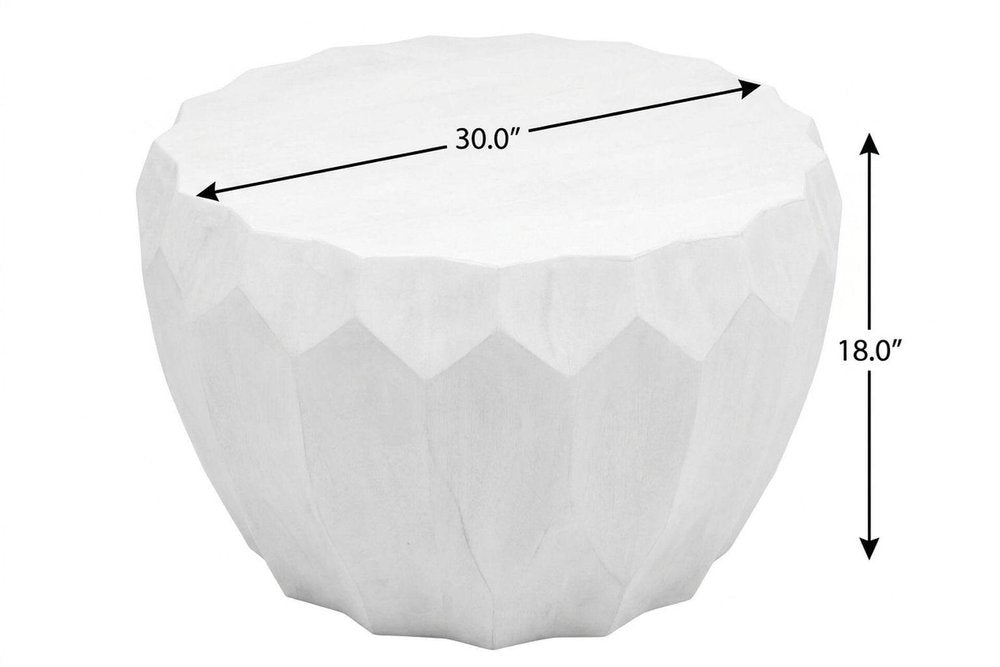 30" White Solid Wood Round Distressed Drum Coffee Table HomeRoots
