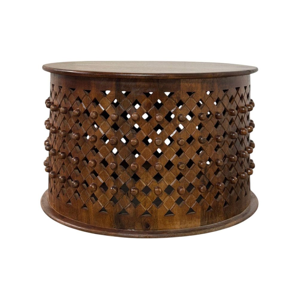 30" Chestnut Solid Wood Round Drum Coffee Table — view 1