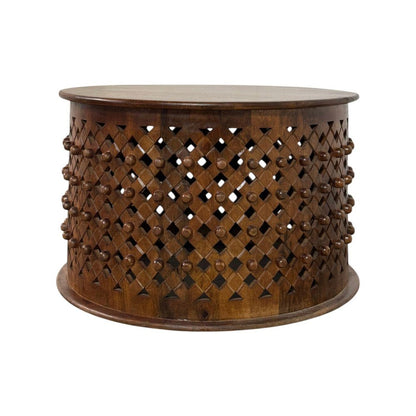 30" Chestnut Solid Wood Round Drum Coffee Table HomeRoots