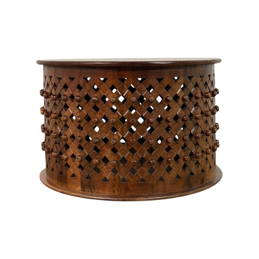 30" Chestnut Solid Wood Round Drum Coffee Table