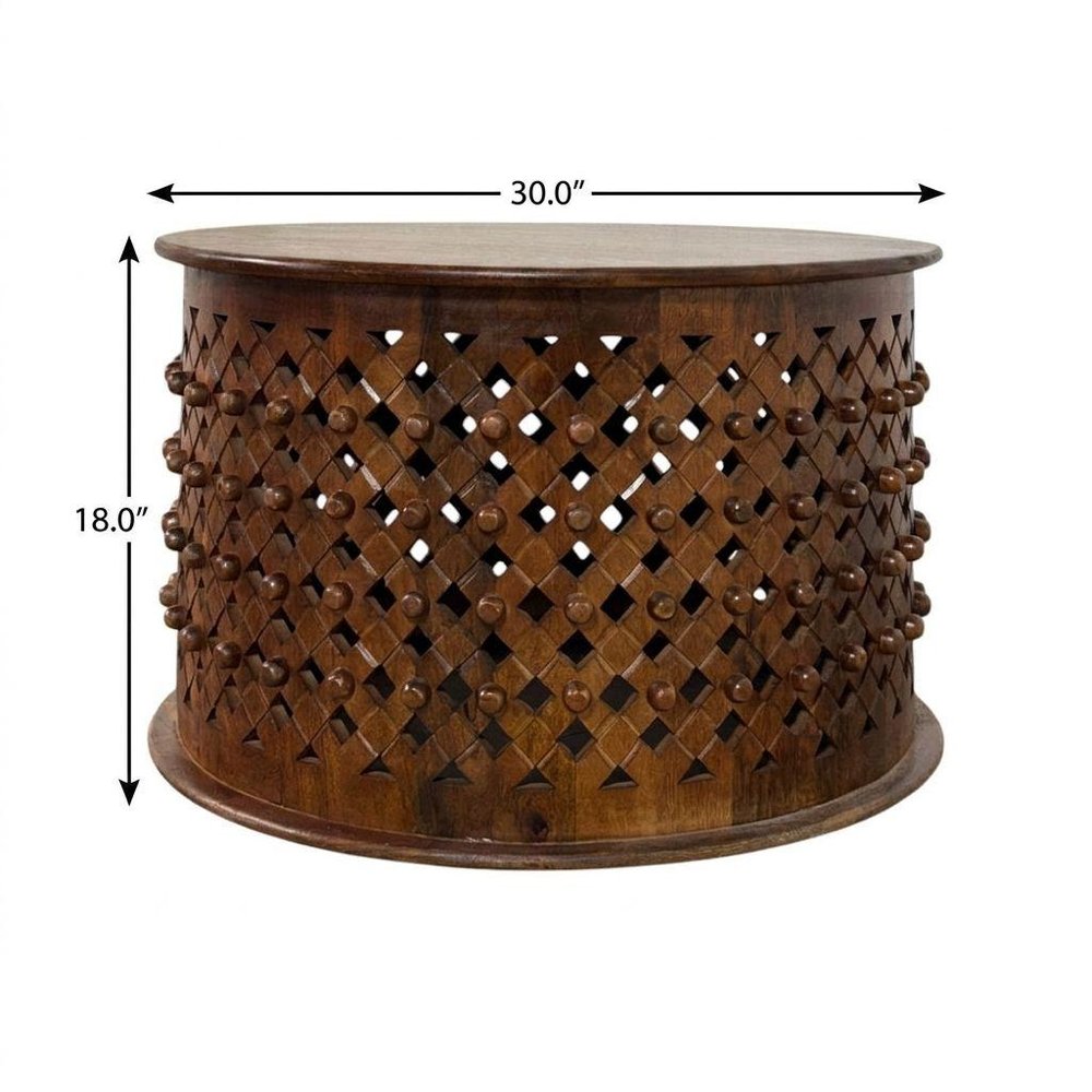 30" Chestnut Solid Wood Round Drum Coffee Table — view 5