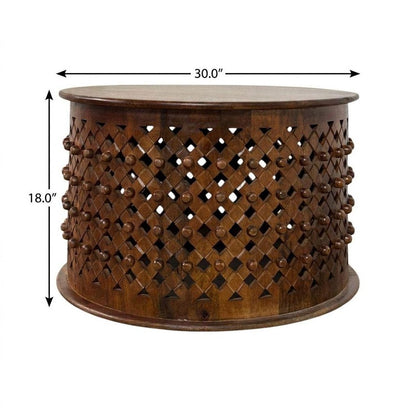 30" Chestnut Solid Wood Round Drum Coffee Table