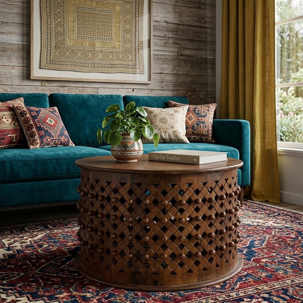 30" Chestnut Solid Wood Round Drum Coffee Table HomeRoots