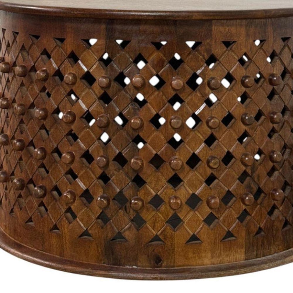 30" Chestnut Solid Wood Round Drum Coffee Table — view 7