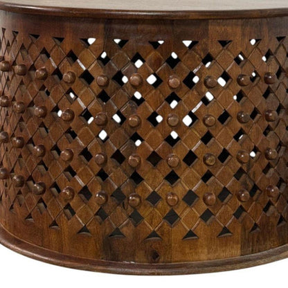 30" Chestnut Solid Wood Round Drum Coffee Table HomeRoots