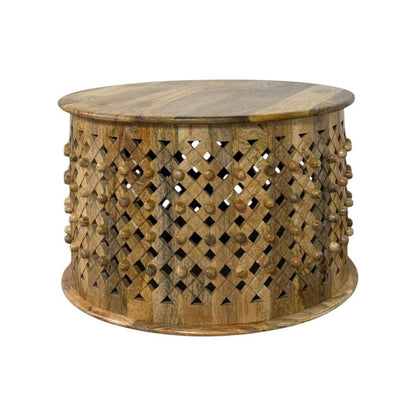 30" Chestnut Solid Wood Round Drum Coffee Table HomeRoots