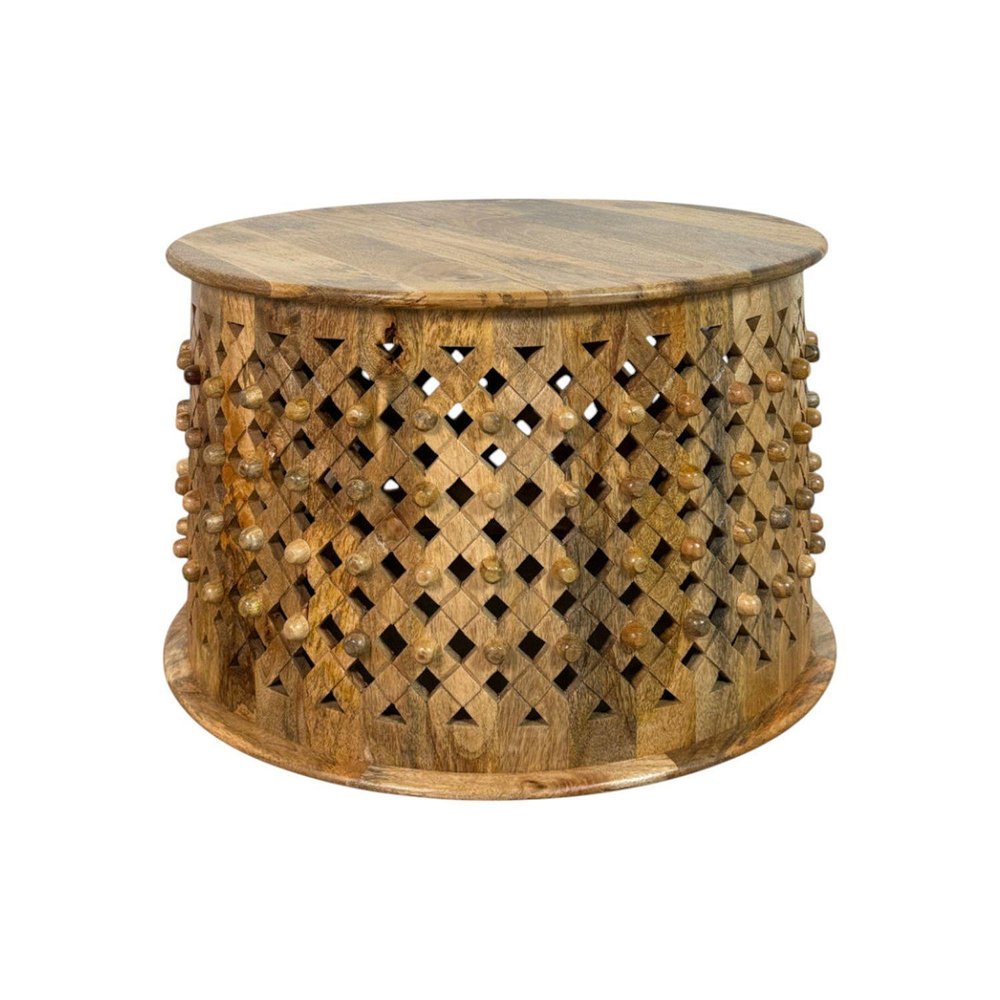 30" Chestnut Solid Wood Round Drum Coffee Table