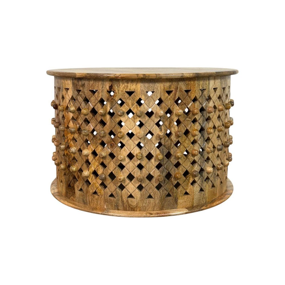 30" Chestnut Solid Wood Round Drum Coffee Table — view 9