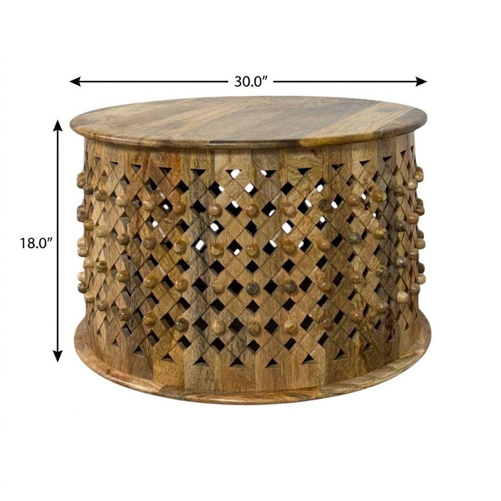 30" Chestnut Solid Wood Round Drum Coffee Table — view 14