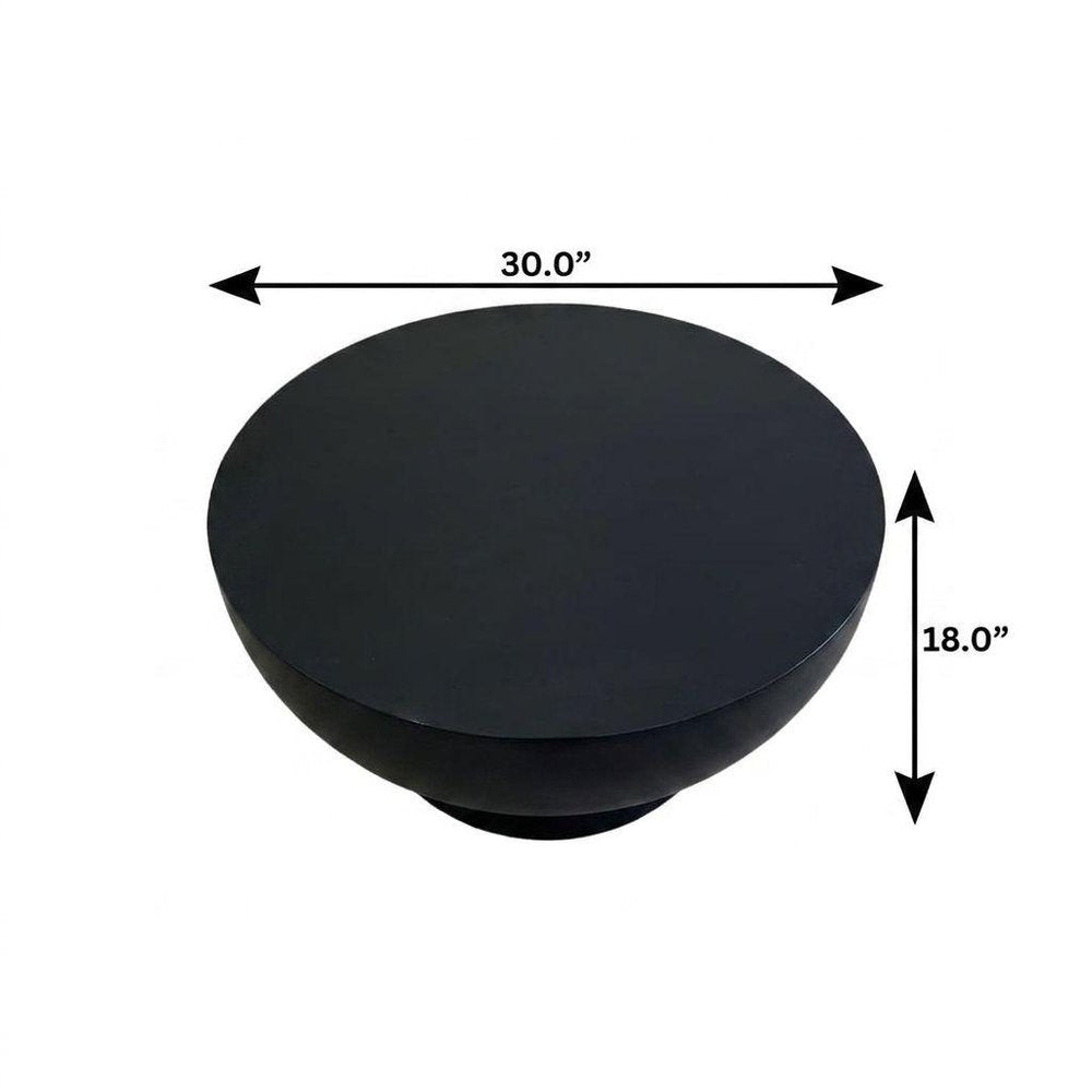 30" Black and Brass Solid Wood and Aluminum Round Drum Coffee Table HomeRoots