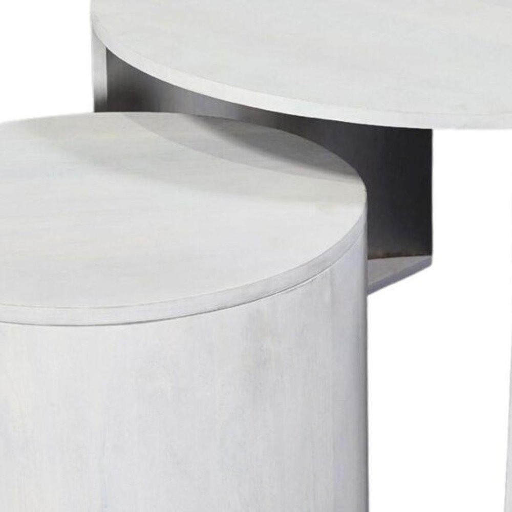 Set Of Two White Solid Wood Round Solid Nested Coffee Tables HomeRoots