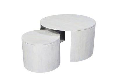 Set Of Two White Solid Wood Round Solid Nested Coffee Tables HomeRoots