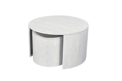 Set Of Two White Solid Wood Round Solid Nested Coffee Tables HomeRoots