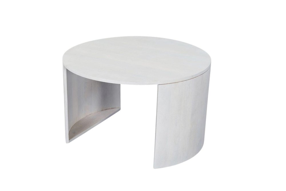 Set Of Two White Solid Wood Round Solid Nested Coffee Tables — view 4