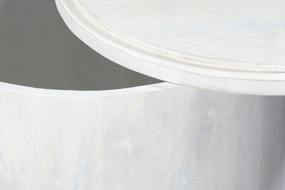Set Of Two White Solid Wood Round Solid Nested Coffee Tables — view 12