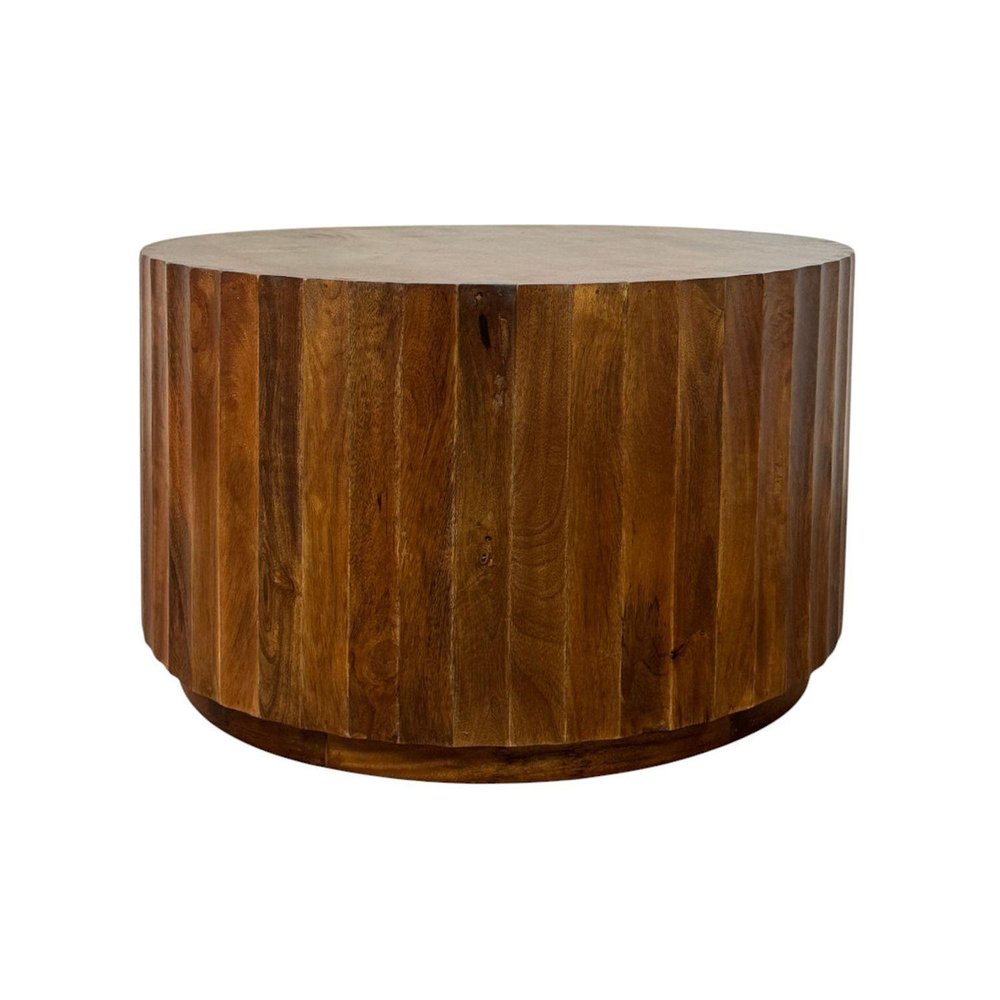 30" Chestnut Solid Wood Round Solid Drum Coffee Table HomeRoots