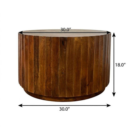30" Chestnut Solid Wood Round Solid Drum Coffee Table HomeRoots