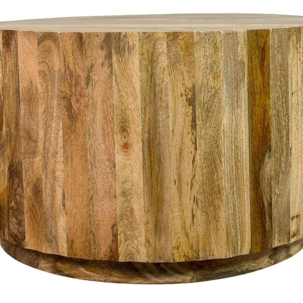 30" Natural Solid Wood Round Solid Drum Coffee Table