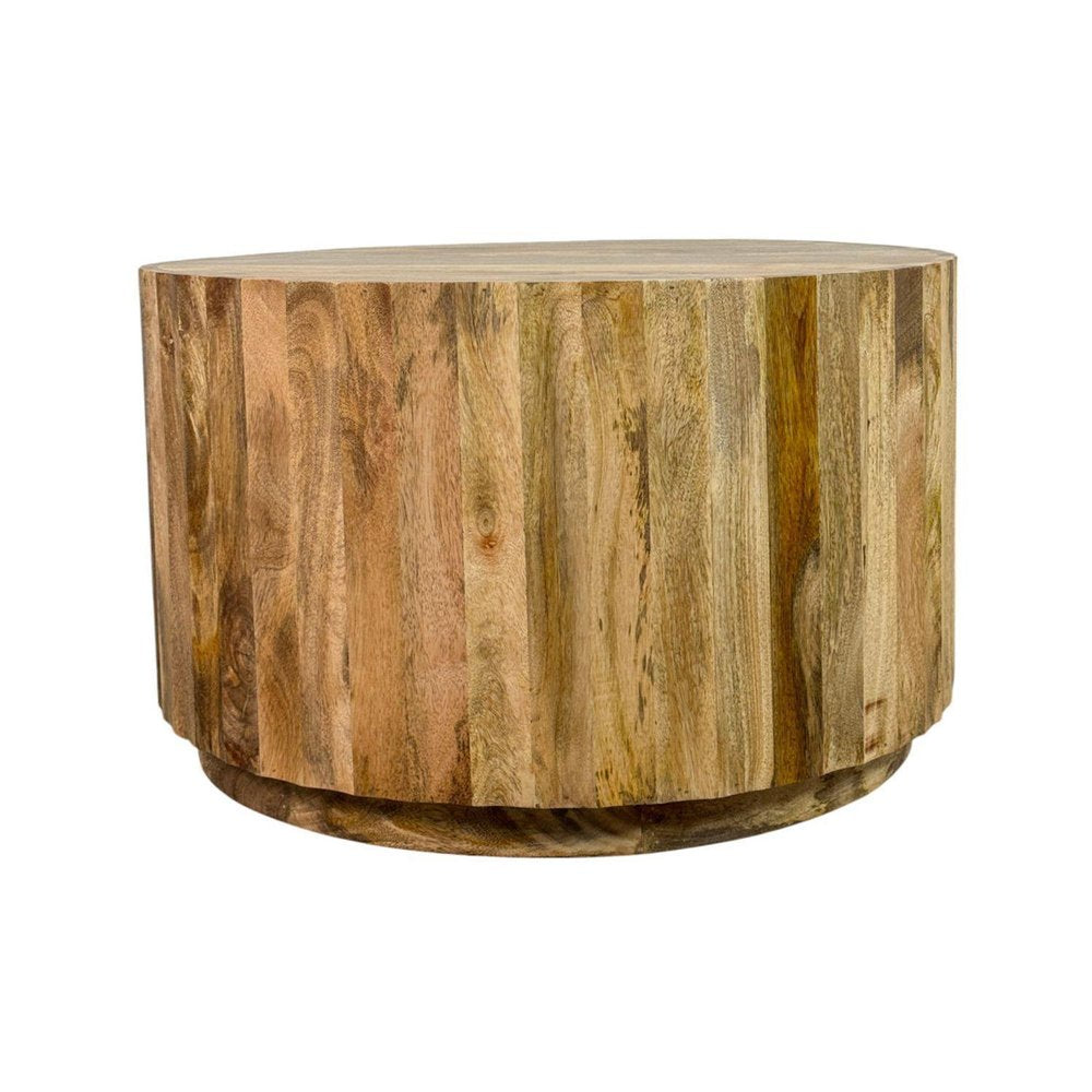 30" Natural Solid Wood Round Solid Drum Coffee Table HomeRoots