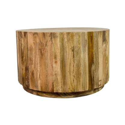 30" Natural Solid Wood Round Solid Drum Coffee Table HomeRoots