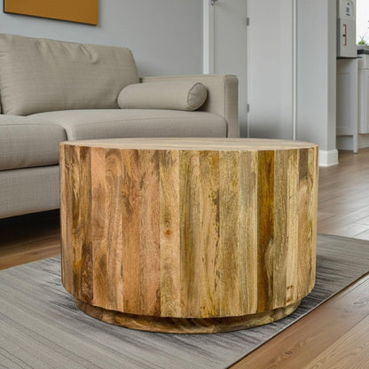 30" Natural Solid Wood Round Solid Drum Coffee Table HomeRoots