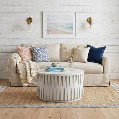 30" White Solid Wood Round Drum Coffee Table HomeRoots