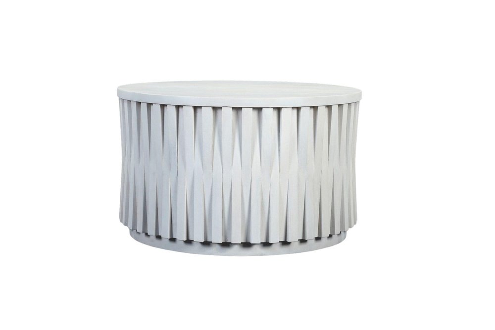 30" White Solid Wood Round Drum Coffee Table — view 2