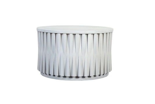 30" White Solid Wood Round Drum Coffee Table