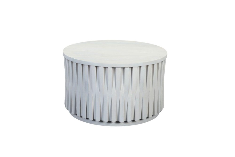 30" White Solid Wood Round Drum Coffee Table HomeRoots