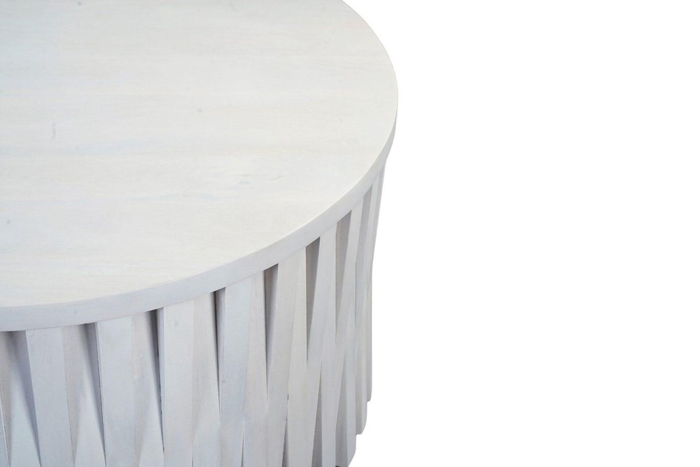 30" White Solid Wood Round Drum Coffee Table — view 5