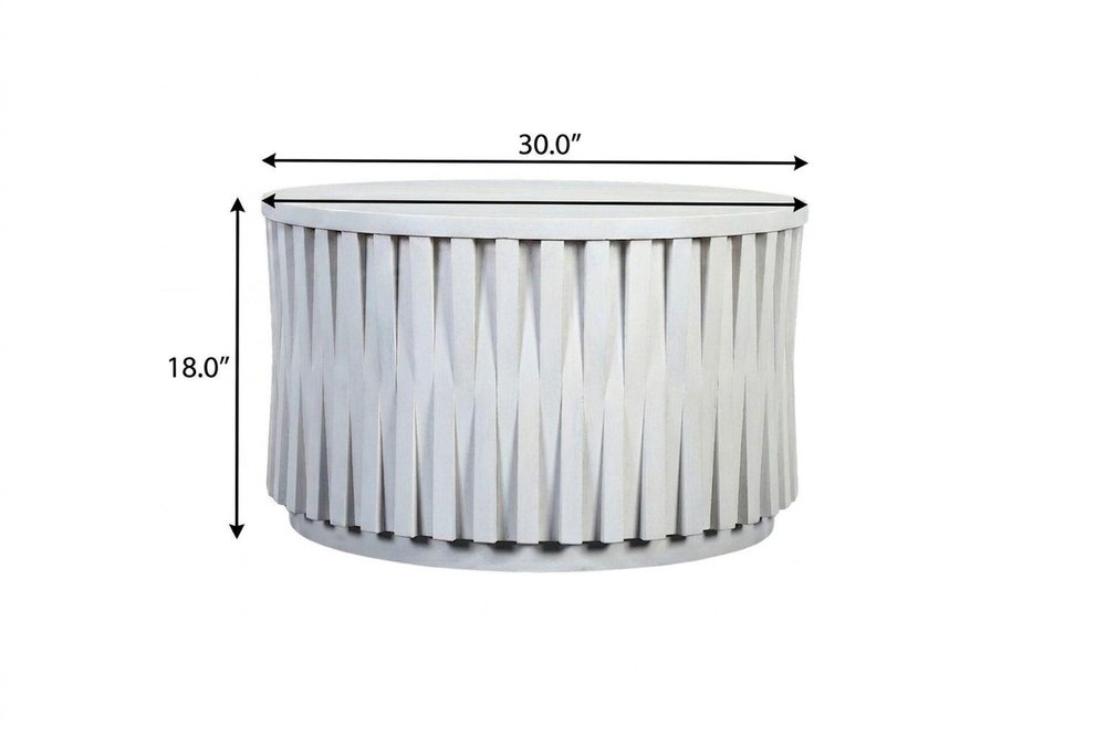 30" White Solid Wood Round Drum Coffee Table HomeRoots