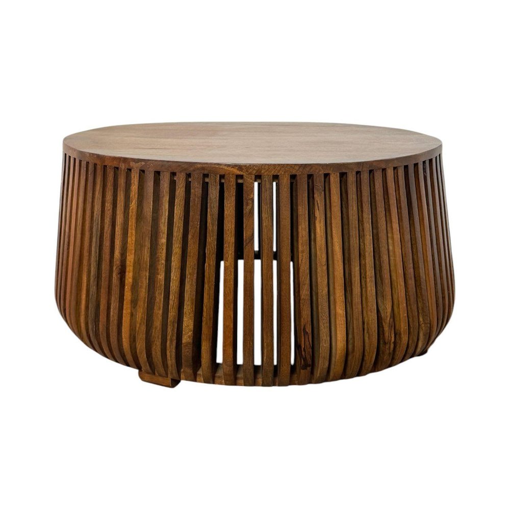 36" Chestnut Solid Wood Round Drum Coffee Table — view 3