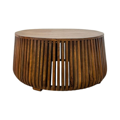 36" Chestnut Solid Wood Round Drum Coffee Table HomeRoots