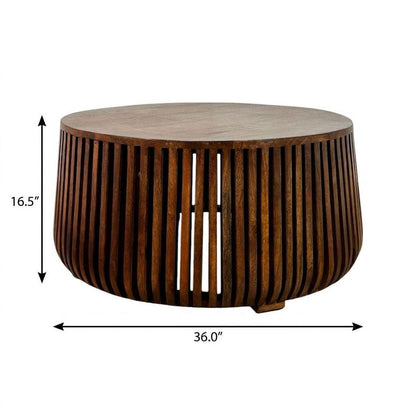 36" Chestnut Solid Wood Round Drum Coffee Table HomeRoots