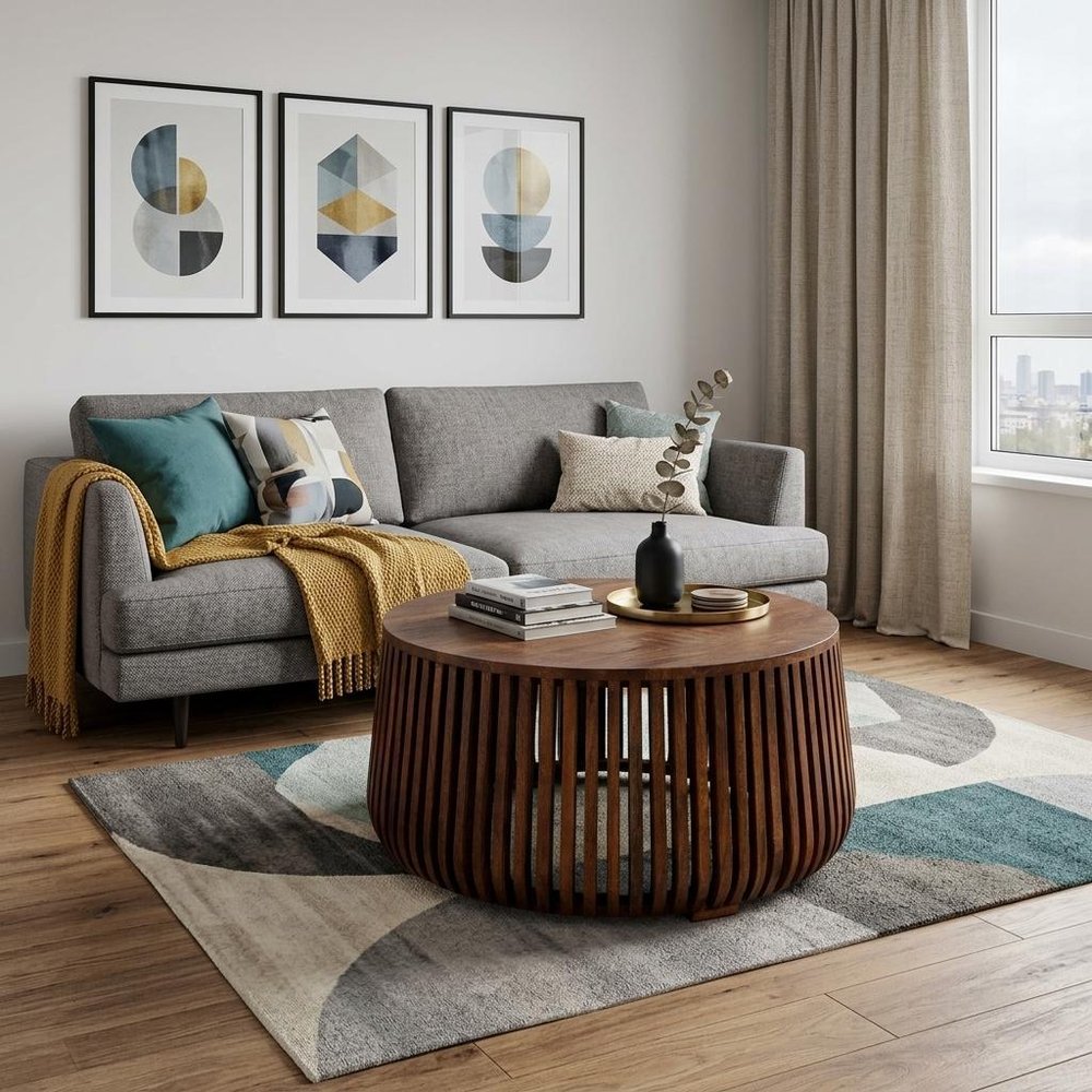 36" Chestnut Solid Wood Round Drum Coffee Table HomeRoots