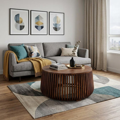36" Chestnut Solid Wood Round Drum Coffee Table HomeRoots