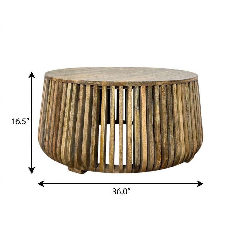 36" Natural Solid Wood Round Drum Coffee Table HomeRoots
