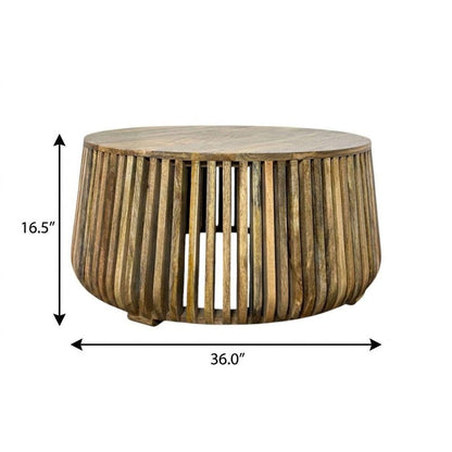36" Natural Solid Wood Round Drum Coffee Table HomeRoots