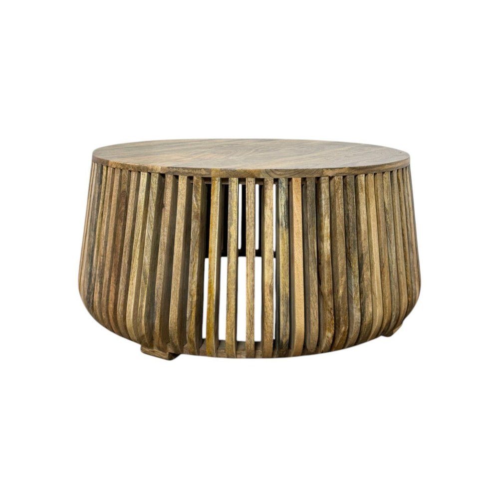 36" Natural Solid Wood Round Drum Coffee Table — view 2