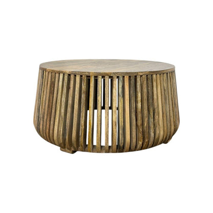 36" Natural Solid Wood Round Drum Coffee Table HomeRoots
