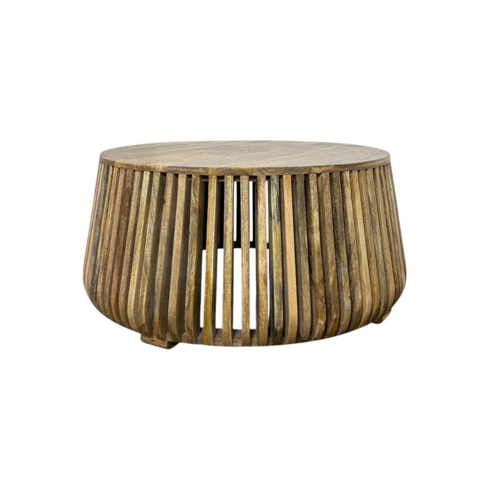 36" Natural Solid Wood Round Drum Coffee Table HomeRoots