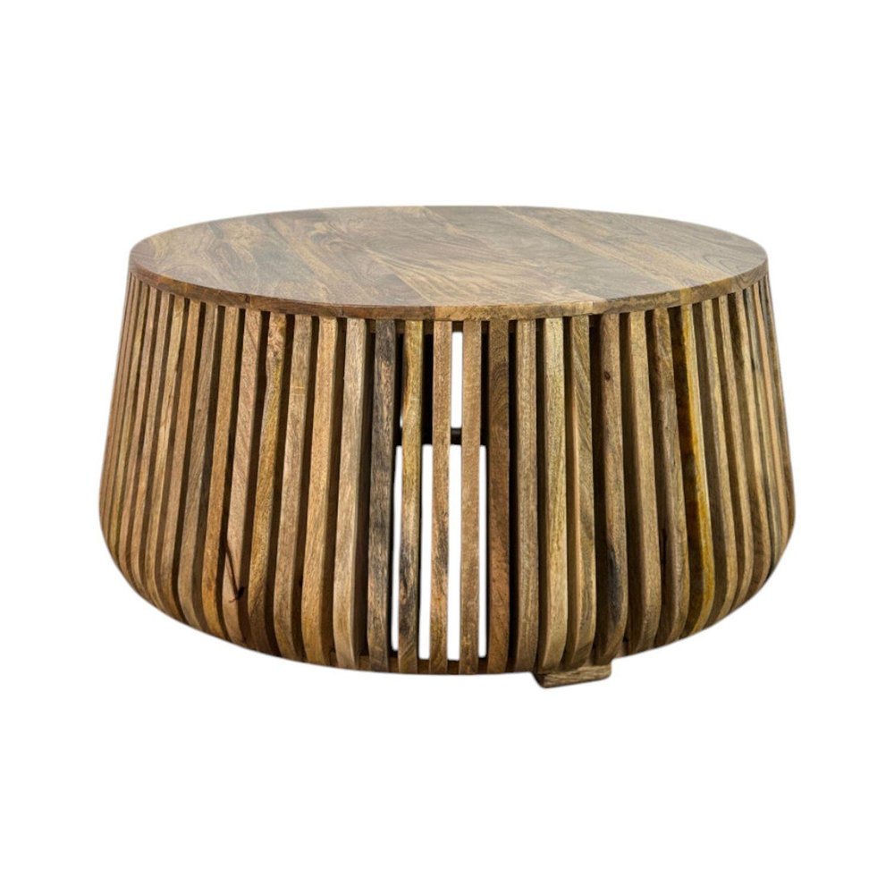 36" Natural Solid Wood Round Drum Coffee Table HomeRoots
