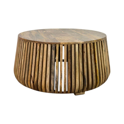 36" Natural Solid Wood Round Drum Coffee Table HomeRoots