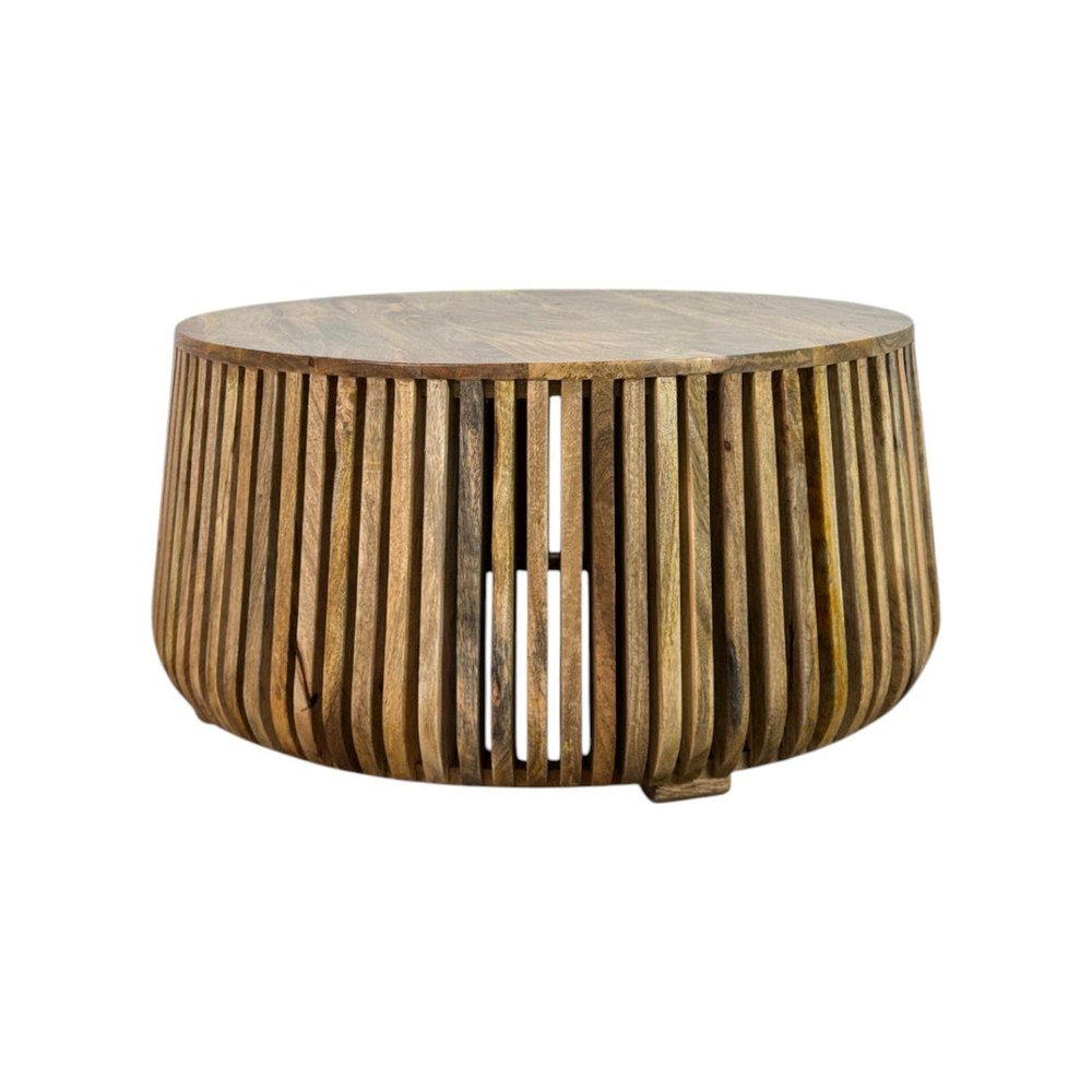 36" Natural Solid Wood Round Drum Coffee Table HomeRoots